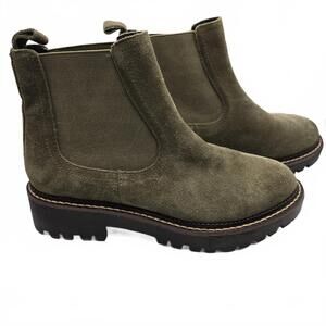 Caslon Miller Olive Green Suede Chelsea Boots Water Resistant Lug Sole Women 6M